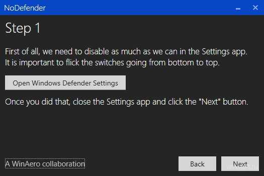 Open Windows Defender Settings